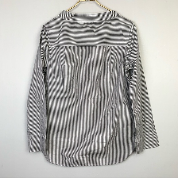 J. Crew Sz 4 Gray White Striped Funnelneck Cotton Poplin Button Shoulder Top - Picture 4 of 6